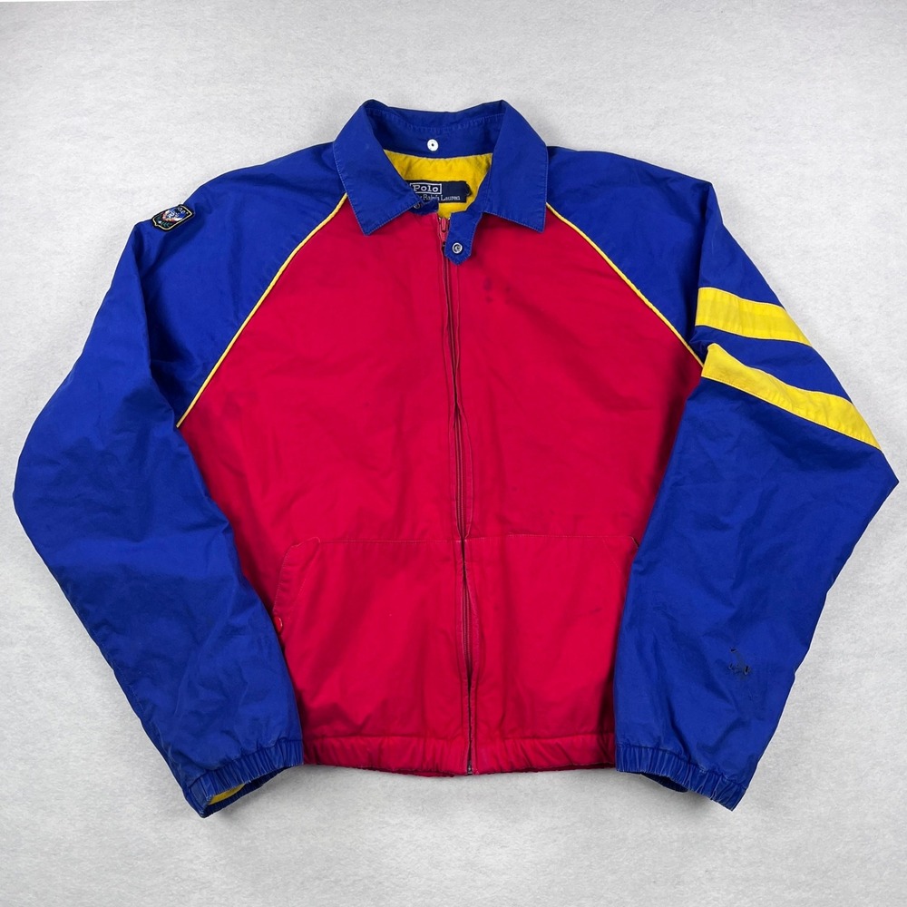 Vintage 90s Polo Ralph Lauren Red Blue Yellow Colorblock Fleece Jacket Mens M